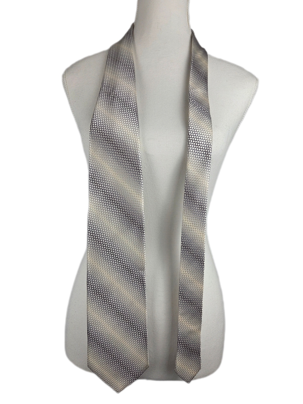 Pavone Luxury Italian Silk Tie - Silver & Grey Geometric Pattern